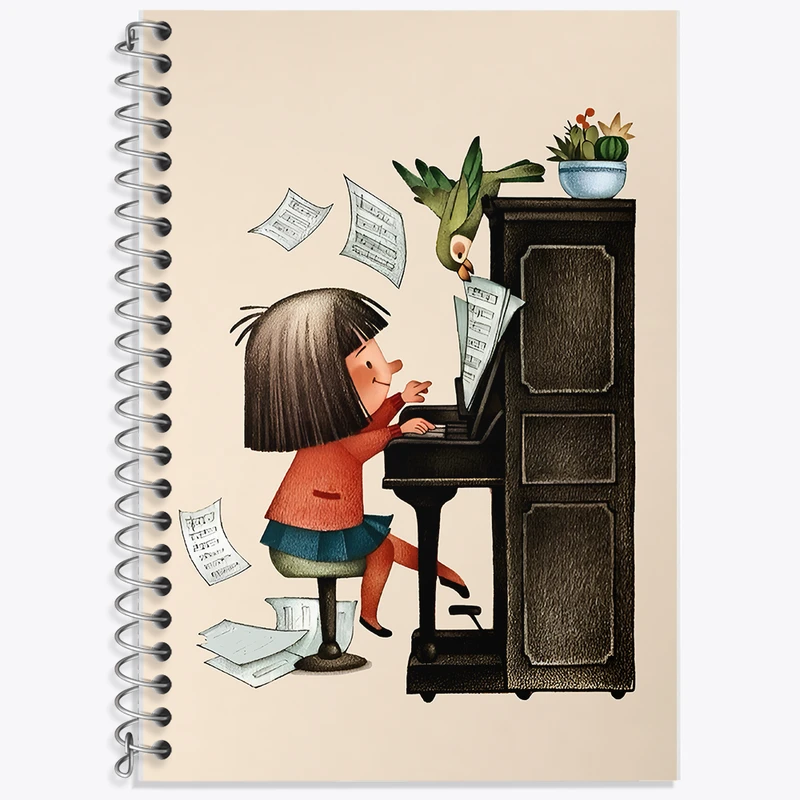 دفتر زبان 50 برگ خندالو مدل سه خط طرح دختر پیانیست کد F6883