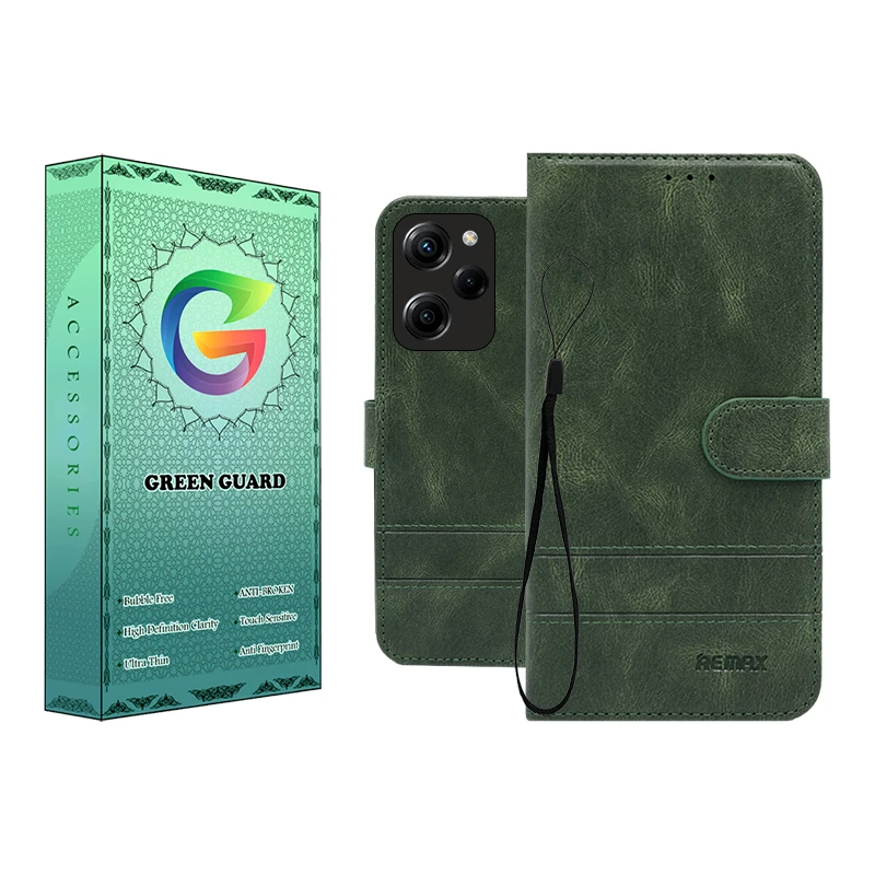 کیف کلاسوری گرین گارد مدل چرمی saren مناسب برای گوشی موبایل شیائومی Poco X5 Pro به همراه بند آویز