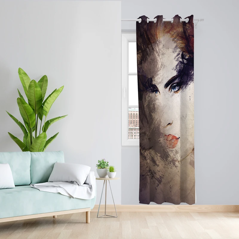 پرده طرح چهره مدل مخمل پانچی کد L 611L Z سایز 140x200 سانتی متر