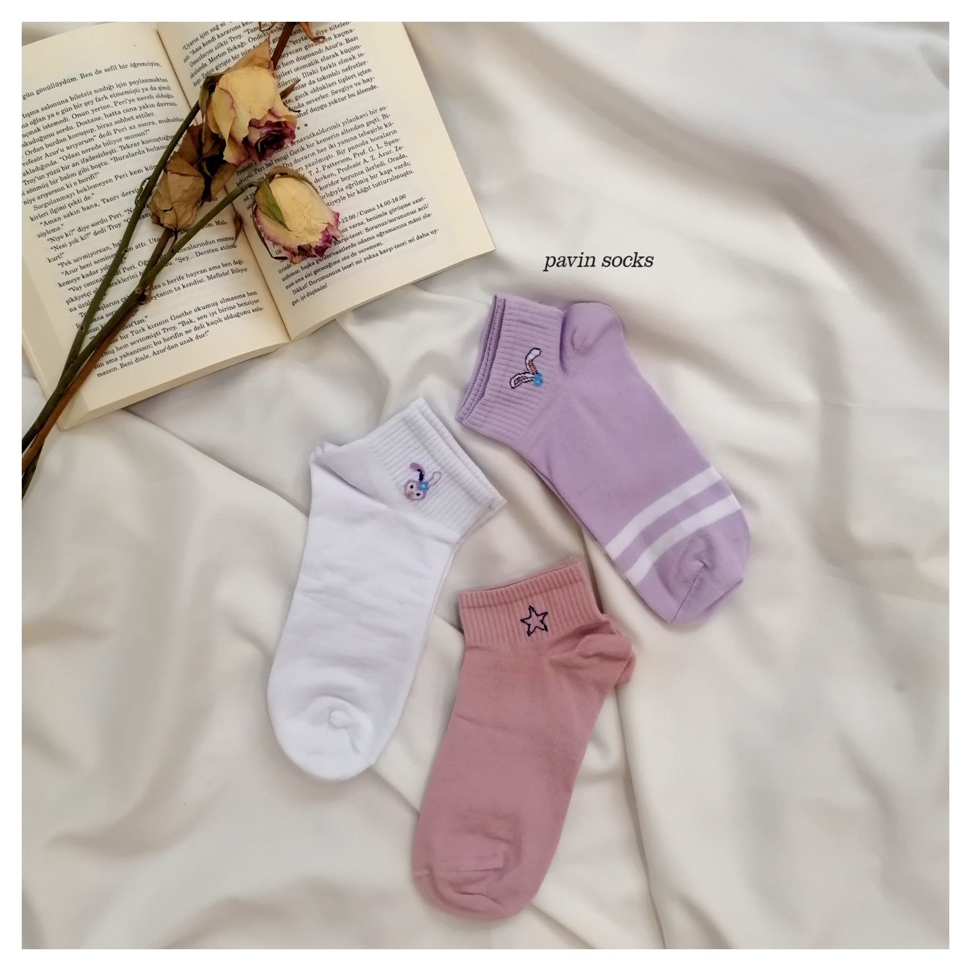 جوراب زنانه پاوین مدل خرگوش رنگ بنفش بسته 5 عددی
