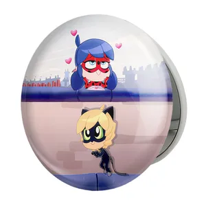 آینه جیبی خندالو طرح پسر گربه ای و دختر کفشدوزکی مدل تاشو کد 25007 