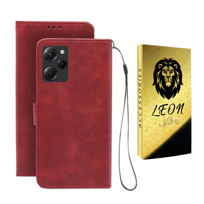 کیف کلاسوری لئون مدل Scusa Oro مناسب برای گوشی موبایل شیائومی Poco X5 Pro 5G به همراه بند آویز 