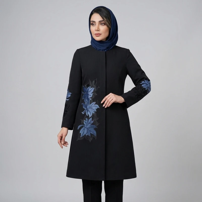 مانتو مجلسی روی زانو زنانه مدل برگ ها