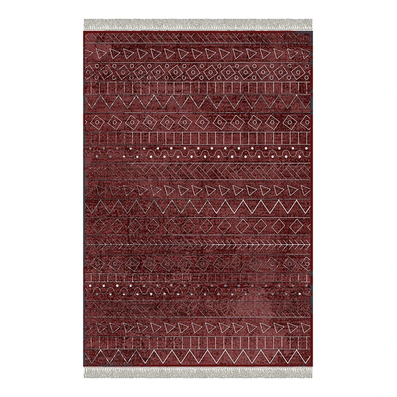 فرش ماشینی 1000 شانه هانوکس زمینه قهوه‌ای حاشیه چند رنگ مدل مراکشی کد L274