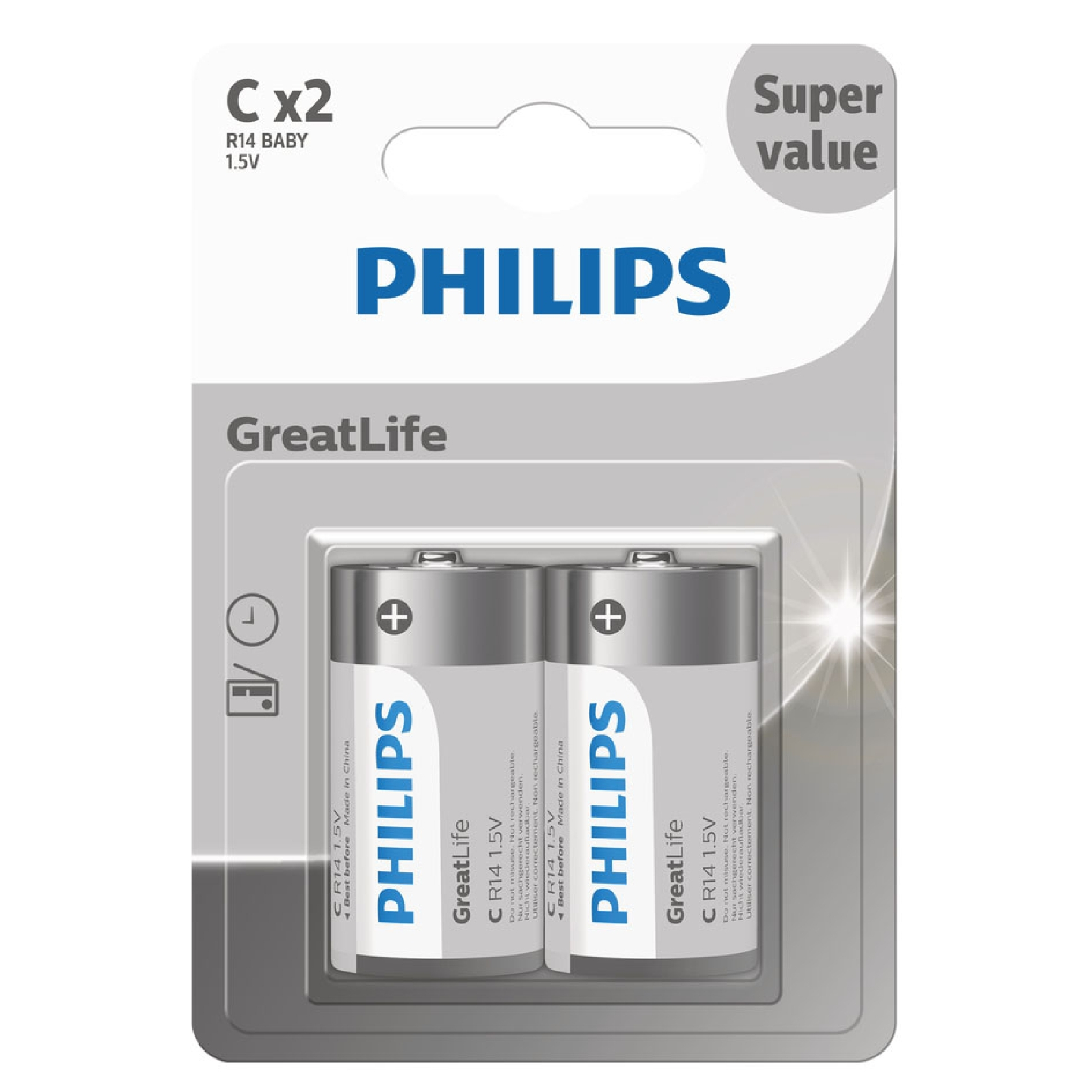 باتری متوسط C فیلیپس مدل گریت لایف بسته دو عددی