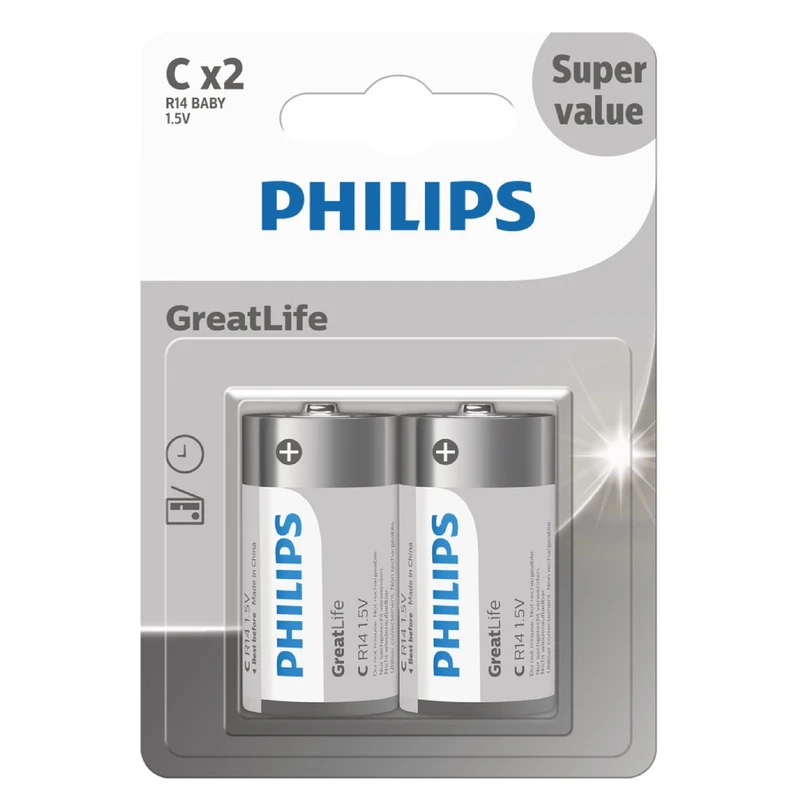 باتری متوسط C فیلیپس مدل گریت لایف بسته دو عددی
