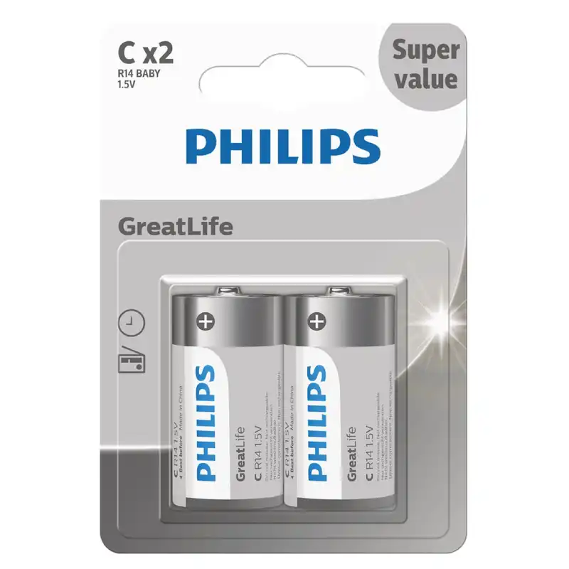 باتری متوسط C فیلیپس مدل گریت لایف کارتی بسته دو عددی