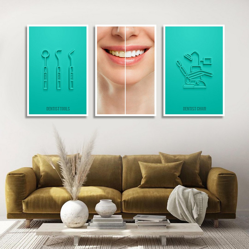 تابلو بکلیت طرح سلامت دندان و مطب دندانپزشکی مدل W-1315 مجموعه 3 عددی
