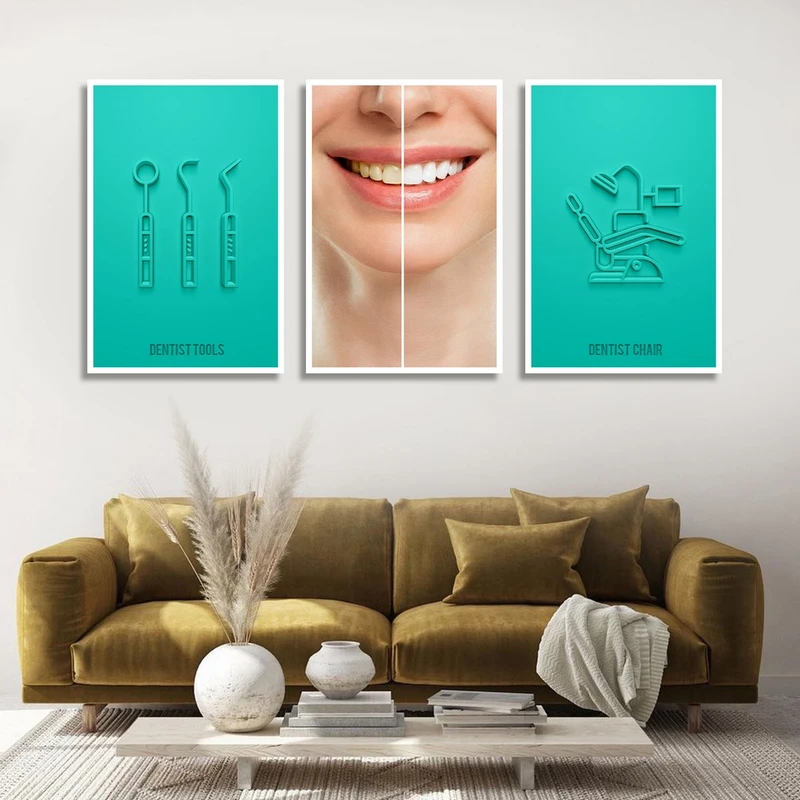تابلو بکلیت طرح سلامت دندان و مطب دندانپزشکی مدل W-1315 مجموعه 3 عددی