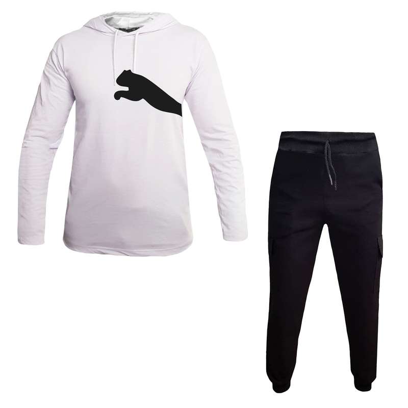 ست تی شرت کلاه دار و شلوار مردانه مدل PU 3076