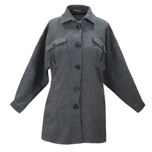 پالتو زنانه ربکا مدل یقه دار جلو دکمه کد 7201 رنگ دودی