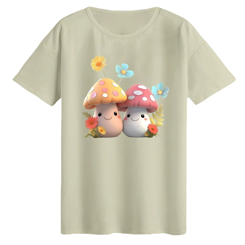 تی‌شرت لانگ آستین کوتاه زنانه مدل قارچ ها رنگ کرم