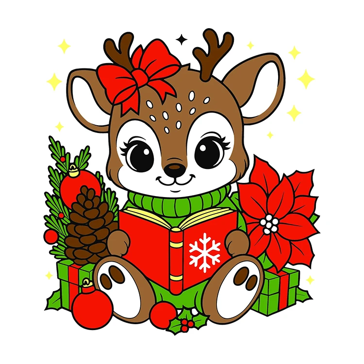 استیکر پارچه و لباس پاد آفرین مدل کریسمس طرح بابانوئل کاج گوزن آدم برفی قهوه کد S2848