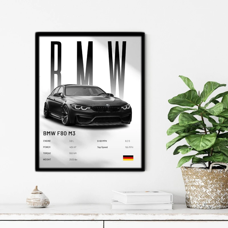 تابلو آتریسا طرح ماشین BMW مدل ATC88 فریم مشکی