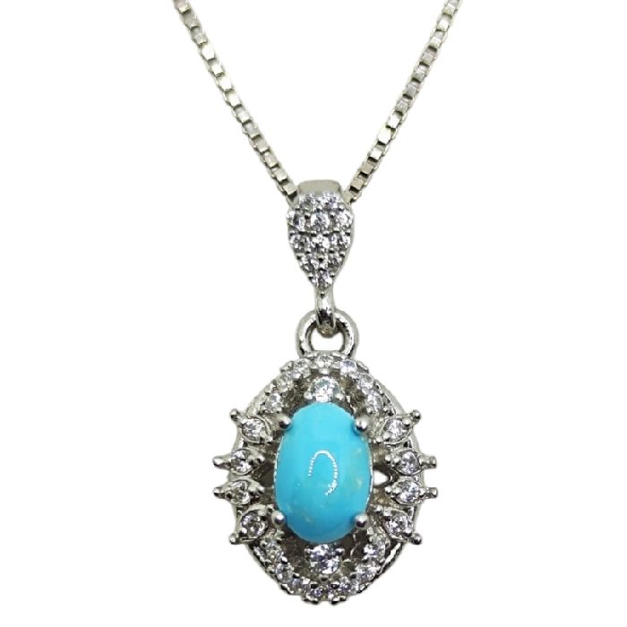 گردنبند نقره زنانه مدل فیروزه نیشابور آبکاری رادیوم کد 6770 - - 5