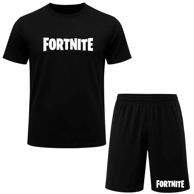 ست تی شرت آستین کوتاه و شلوارک راحتی مردانه مدل A104 طرح فورتنایت