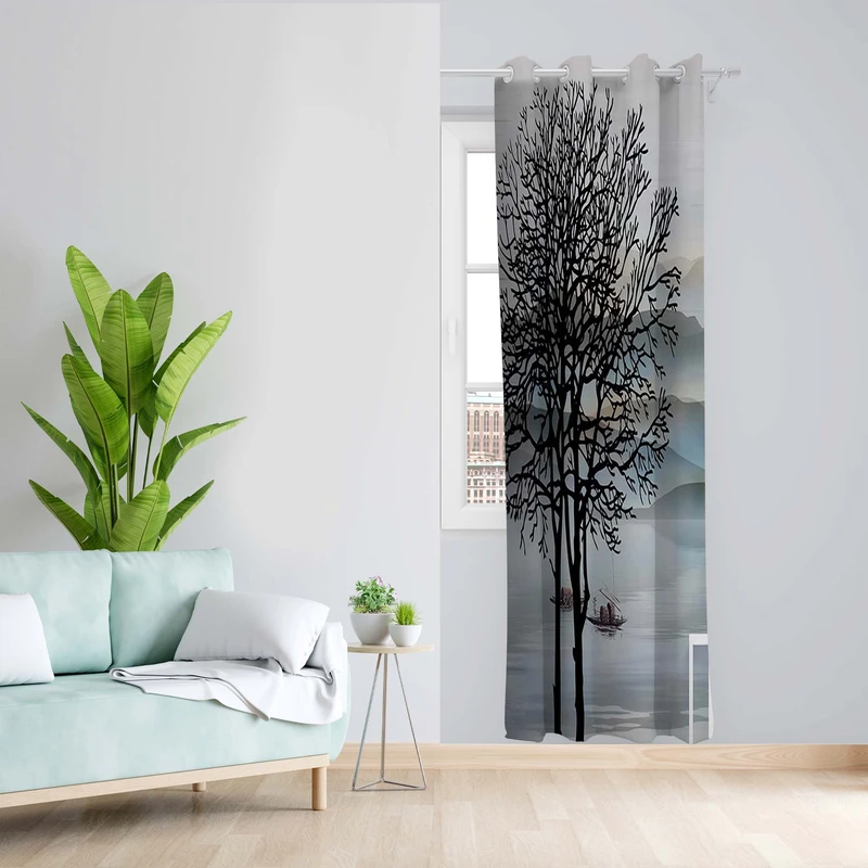 پرده طرح درخت مدل مخمل پانچی کد 1427 z سایز 140x200 سانتی متر