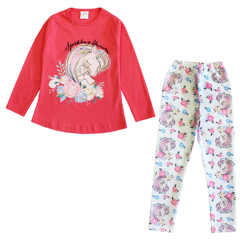 ست تی شرت و شلوار دخترانه مدل تکشاخ کد HOL77