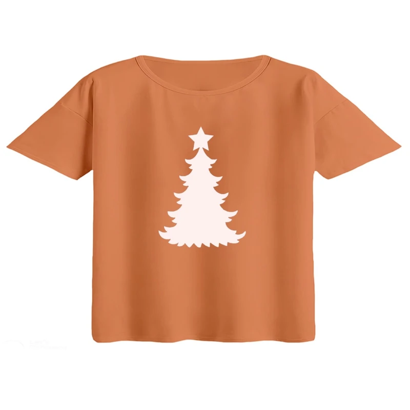 کراپ تی‌شرت آستین کوتاه زنانه مدل درخت کریسمس کد۱