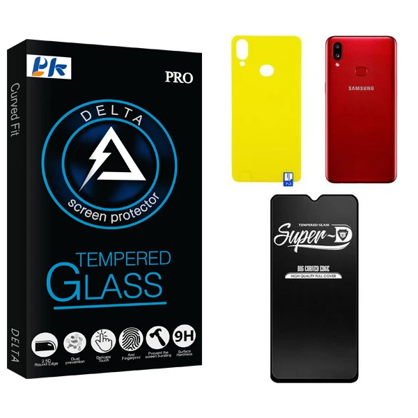 محافظ صفحه نمایش شیشه ای پی کی مدل Delta  Super-D مناسب برای گوشی موبایل سامسونگ GALAXY A10s  به همراه محافظ پشت گوشی