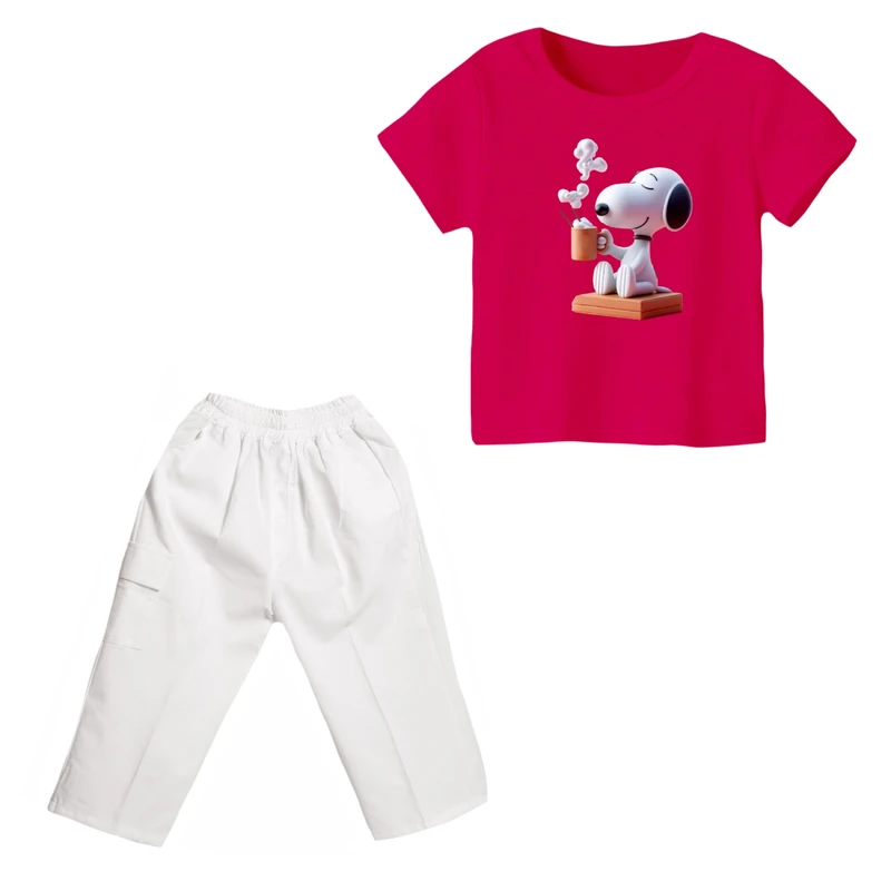 ست تی شرت و شلوارک دخترانه مدل اسنوپی کد ۶۷