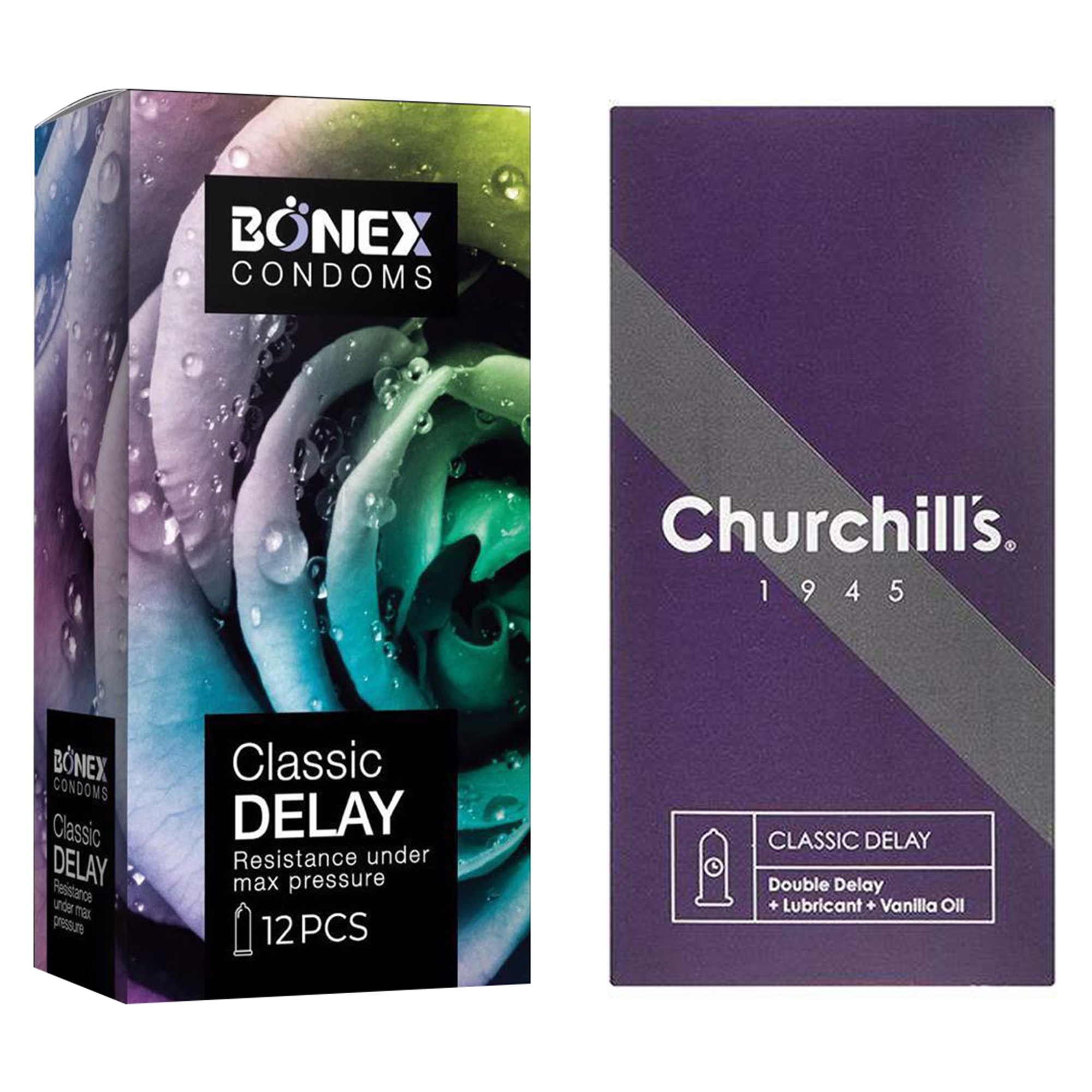 کاندوم چرچیلز مدل Classic Delay بسته 12 عددی به همراه کاندوم بونکس مدل Classic Delay بسته 12 عددی 