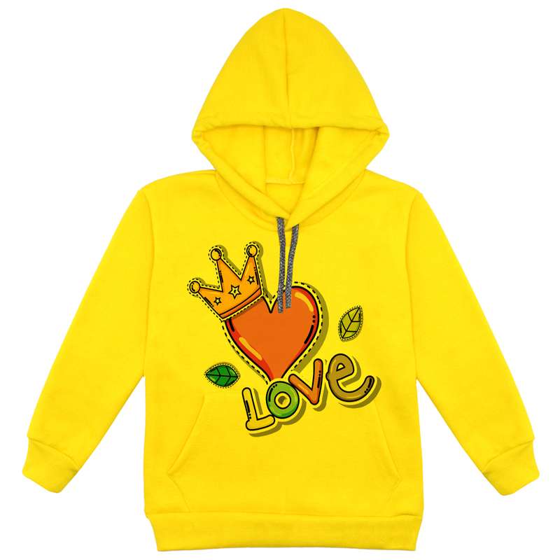 هودی دخترانه مدل F83 LOVE رنگ زرد