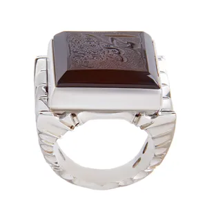 انگشتر نقره مردانه بازرگانی میلادی مدل سنگ عقیق جرع خطاطی الحمدلله رکاب دست ساز کد AM_2589