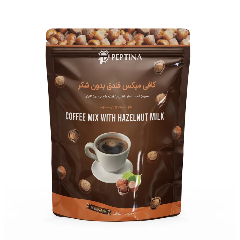 کافی میکس با پودر شیر فندق بدون شکر پپتینا بسته 20 عددی