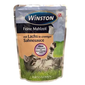 پوچ گربه وینستون مدل lachs in cremiger وزن 85 گرم