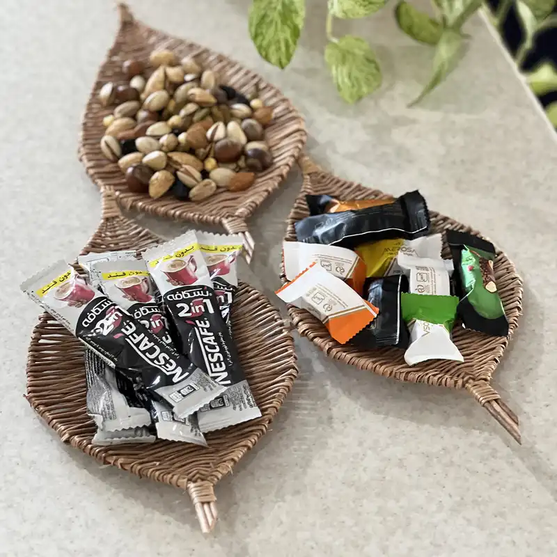 ظرف حصیری مدل مروار طرح برگ کد 03 مجموعه 2 عددی