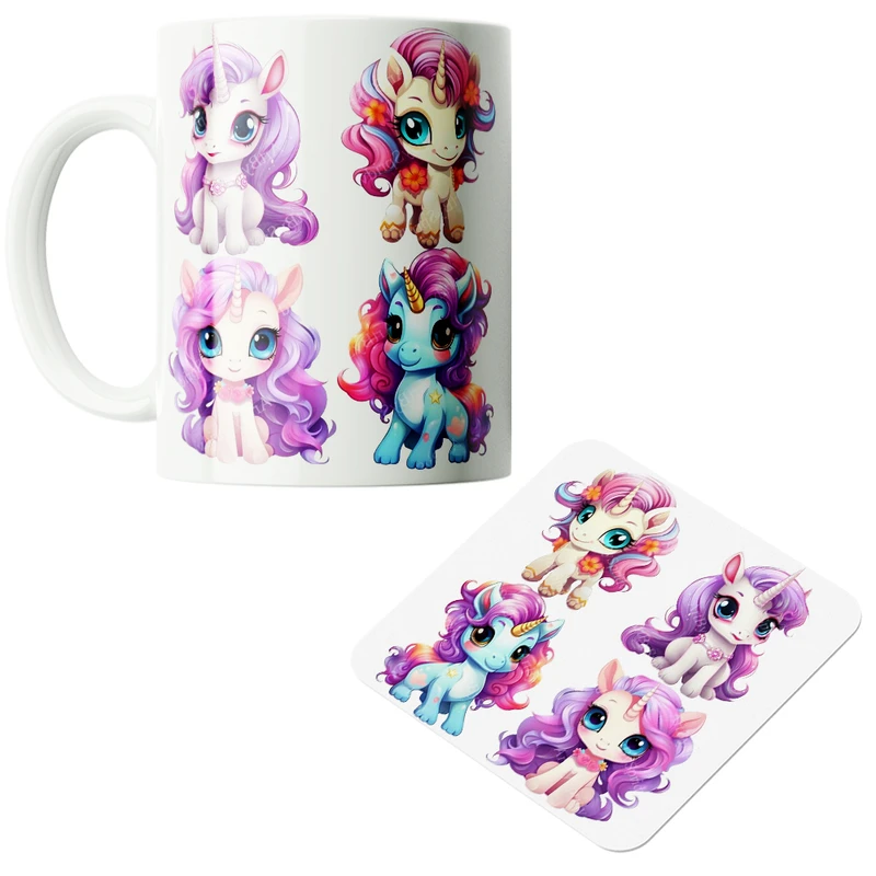 ماگ طرح یونیکورن کد M166 به همراه زیر لیوانی