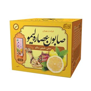 صابون شستشو ایران گیاه مدل عصاره لیمو وزن 100 گرم به همراه روغن بدن مدل 01 حجم 20 میلی لیتر