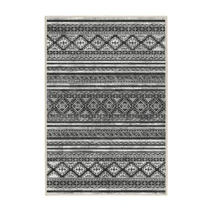 فرش ماشینی 1000 شانه اورکوم زمینه مشکی حاشیه طوسی طرح مینیمال سورین کد OR.1125.03