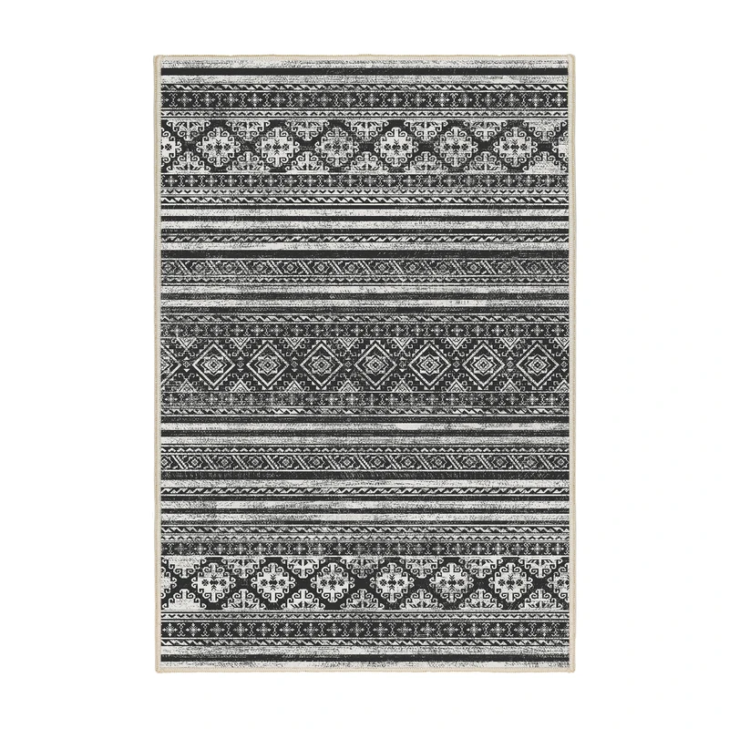 فرش ماشینی 1000 شانه اورکوم زمینه مشکی حاشیه طوسی طرح مینیمال سورین کد OR.1125.03