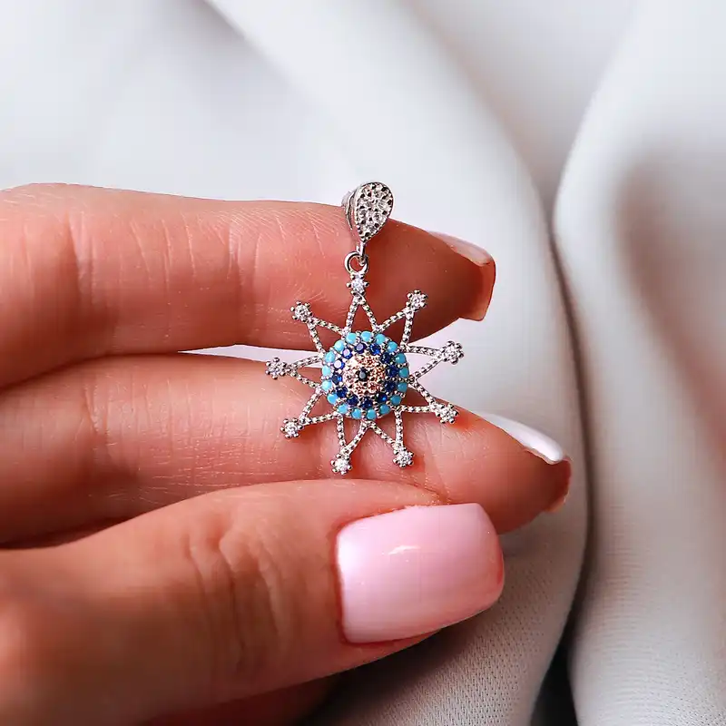 آویز گردنبند نقره زنانه جی تی ای مدل چشم نظر