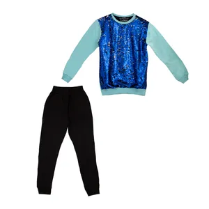 ست سویشرت و شلوار دخترانه مدل پولکی رنگ آبی