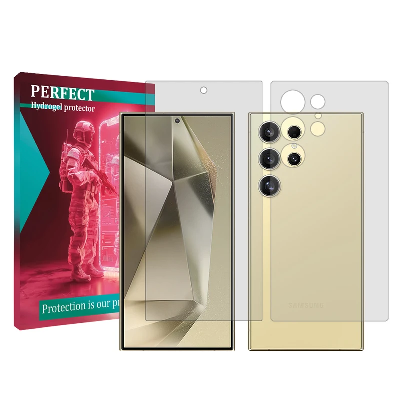 محافظ صفحه نمایش شفاف پرفکت مناسب برای گوشی موبایل سامسونگ Galaxy S24 Ultra به همراه محافظ پشت گوشی 