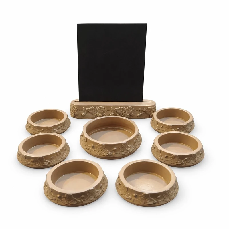 مجموعه ظروف هفت سین 8 پارچه مدل بتنی شاخه و برگ کد s2