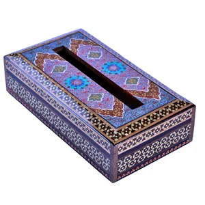 جعبه دستمال کاغذی خاتم کاری طرح اسلیمی مدل سورنا