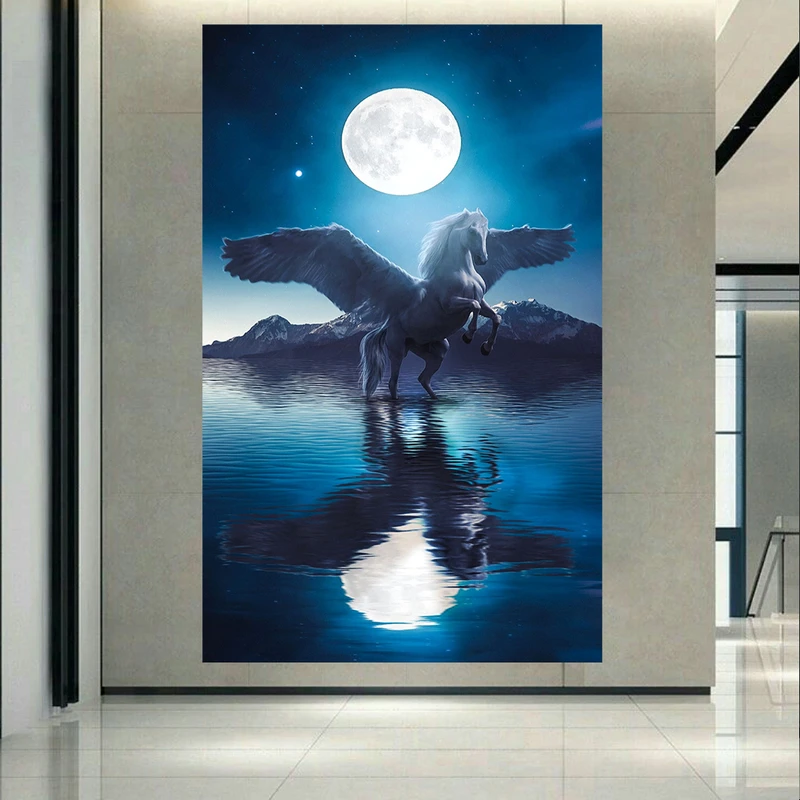 پوستر مدل بک لایت طرح ماه و اسب بال دار کد PD23020