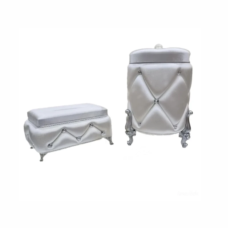 ست سطل و‌ جای دستمال کاغذی مدل مخمل لمسه لوزی