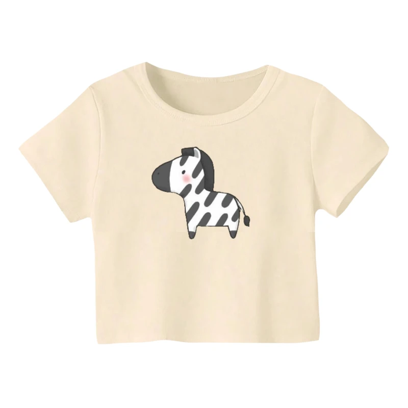 کراپ‌ تی‌شرت آستین کوتاه زنانه مدل گورخر کد 7