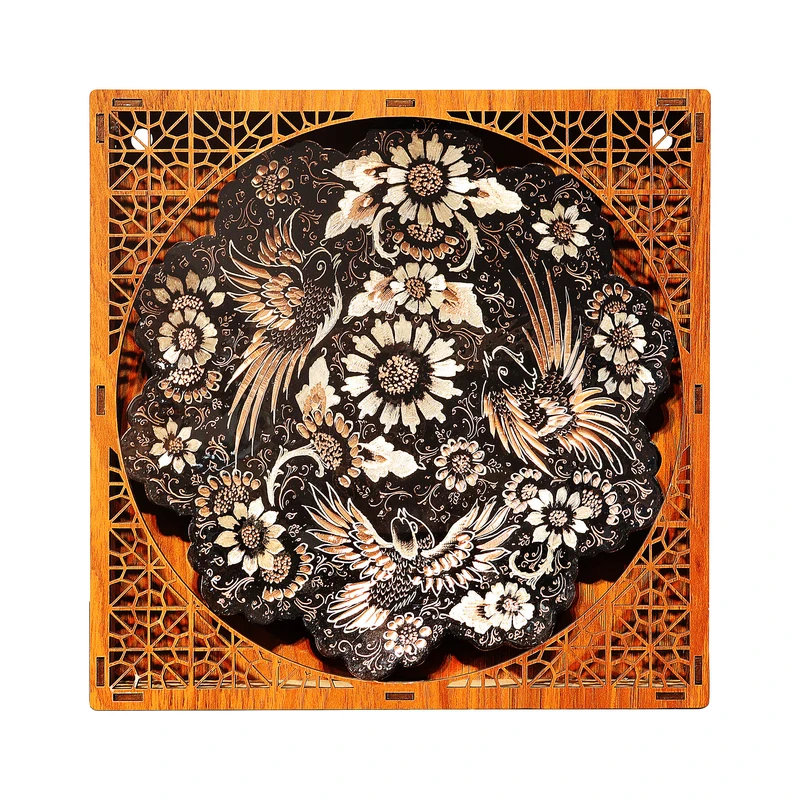 تابلو مسی صنایع دستی فاخر مدل الماس تراش نقره کوب طرح 3 پرنده کد HQ23d20