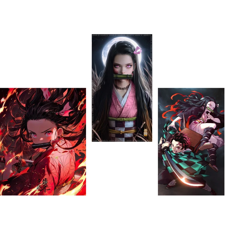 استیکر لپ تاپ و موبایل مدل انیمه طرح شیطان کش نزوکو کامادو demon slayer Nezuko Kamado کد 871 مجموعه 3 عددی