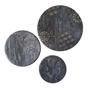 بشقاب دیوارکوب سفالی طرح پتینه کاری برجسته مجموعه 3 عددی