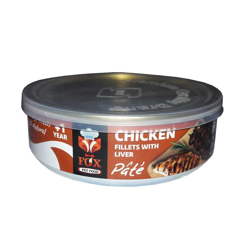 کنسرو غذای گربه بالغ فاکس پت فود مدل مرغ و جگر وزن 200 گرم