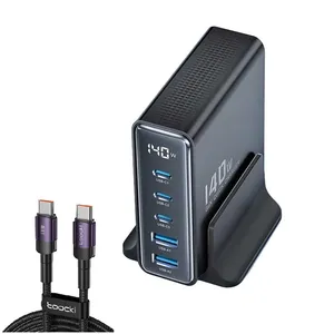 شارژر رومیزی 140 وات 5 پورت توکی مدل TCT140-22 به همراه کابل USB-C