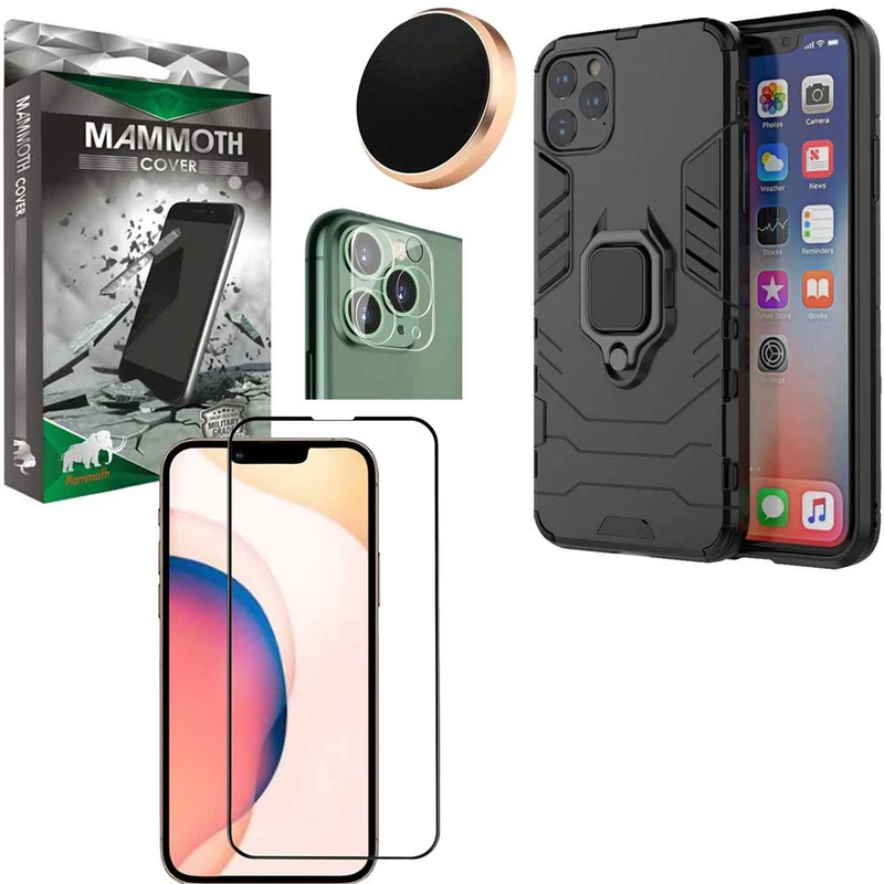 کاور ماموت مدل M-GHB-BNDL مناسب برای گوشی موبایل اپل iphone 13 Pro به همراه محافظ صفحه نمایش و محافظ لنز دوربین و پایه نگهدارنده آهنربایی