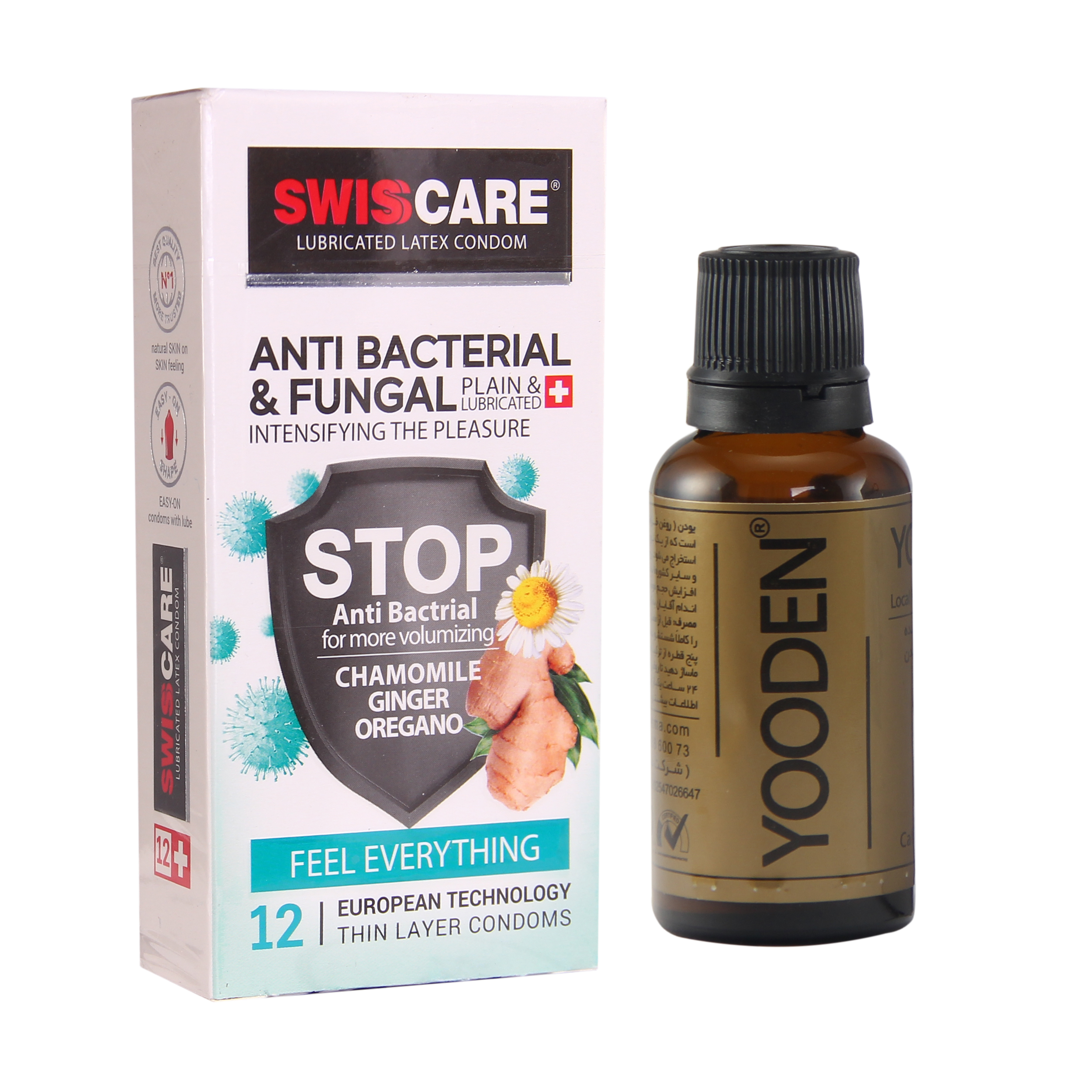 کاندوم سوئیس کر مدل ANTI BACTERIAL بسته 12 عددی به همراه روغن یودن کد 01 حجم 30 میلی لیتر